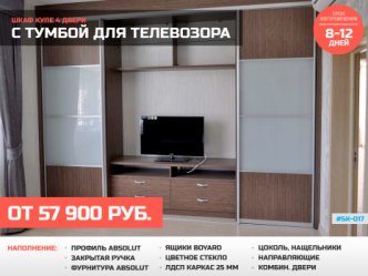 шкаф купе глубина 60 см встроенный для ТВ