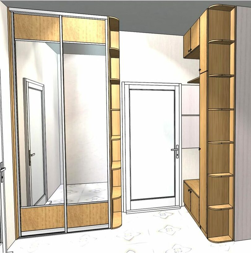 Зеркальные двери купе с раскладкой в проём